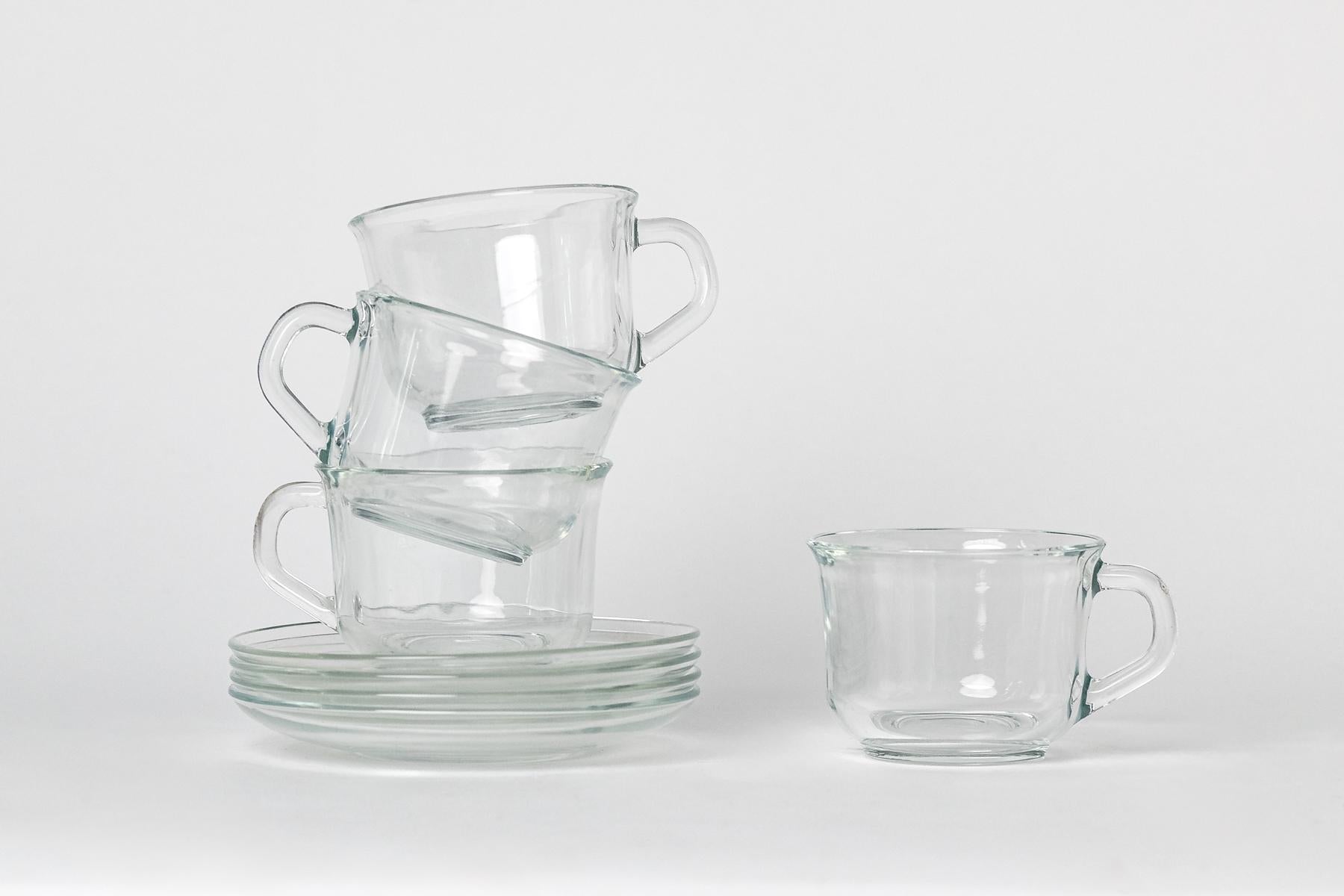 Glass Cup and Saucer - Set of 4