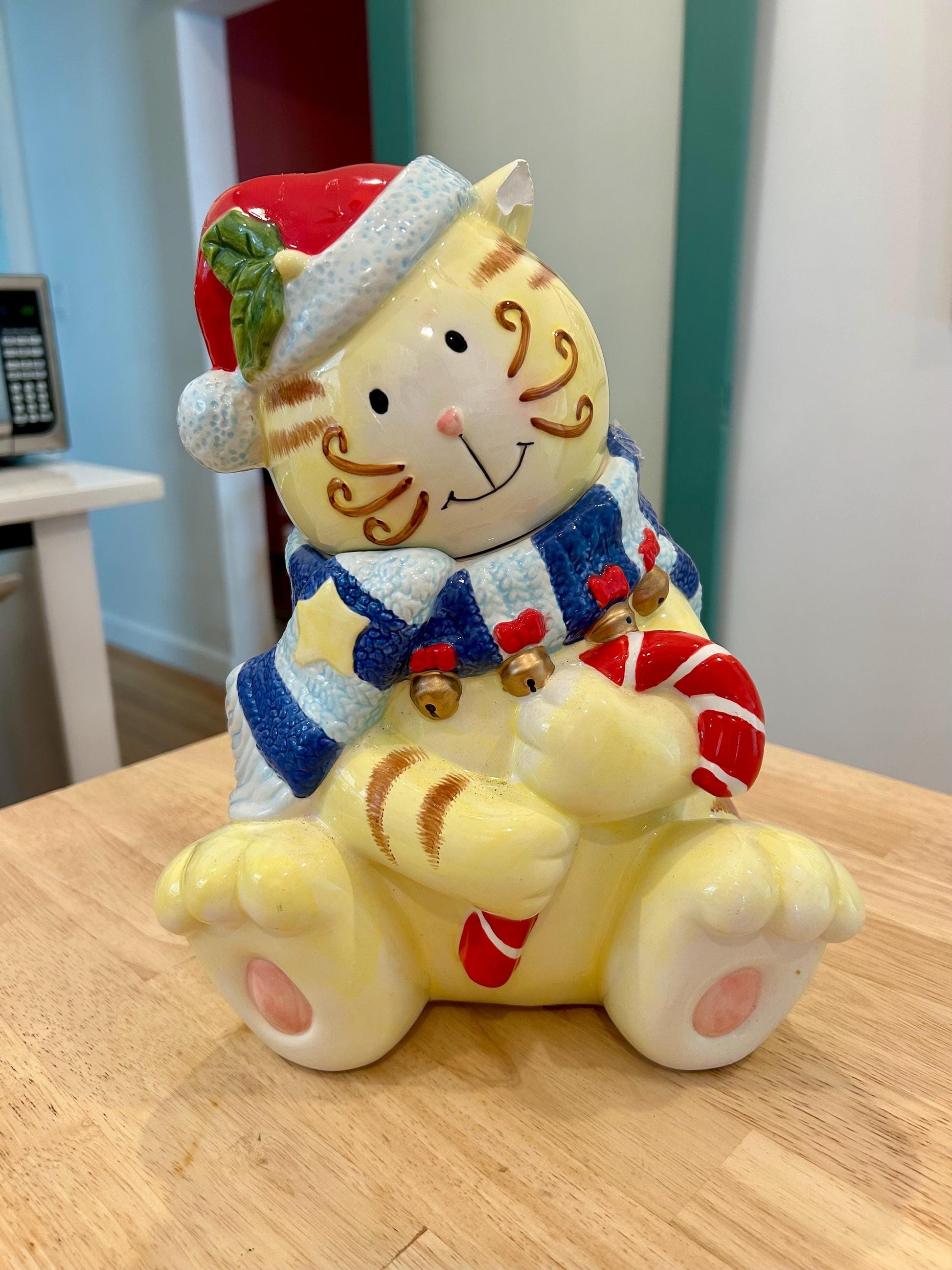 Christmas Kitty - Blue Scarf Cookie Jar