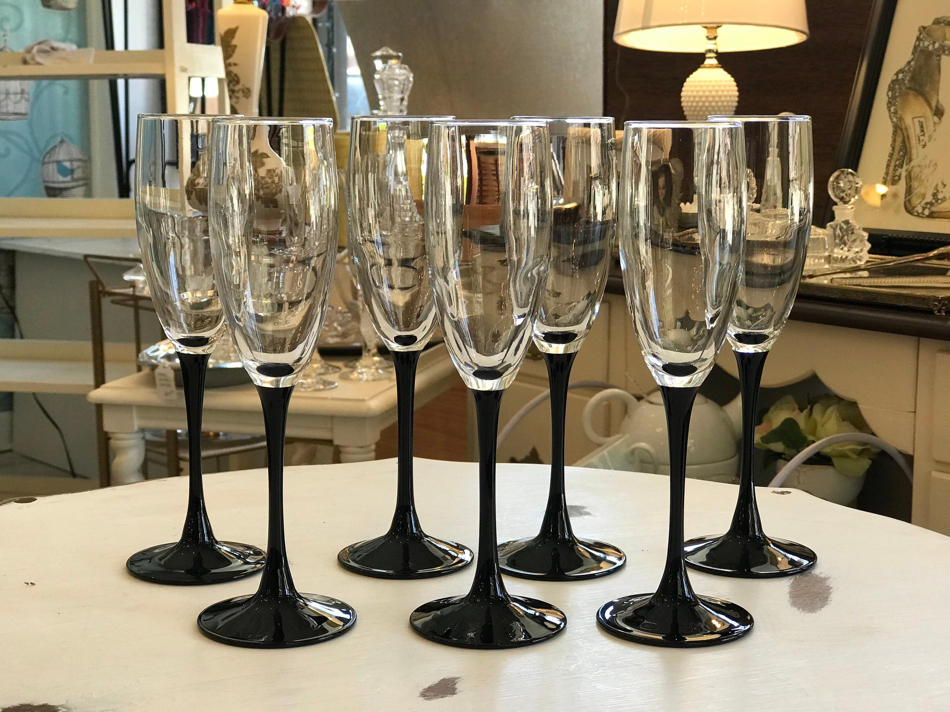 Benson & Hedges Black Stemmed WIne Glasses - Set of 8