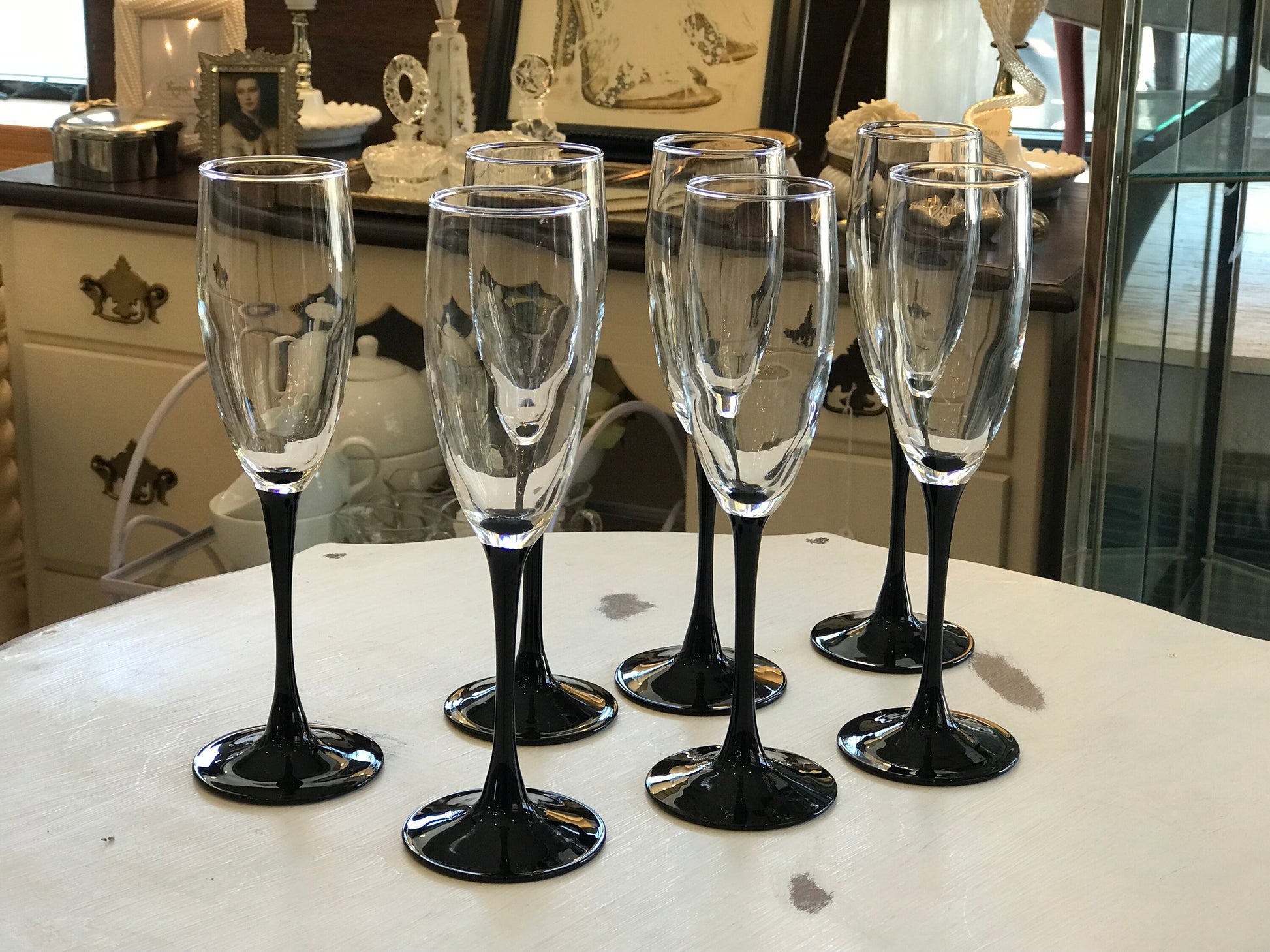 Benson & Hedges Black Stemmed WIne Glasses - Set of 8