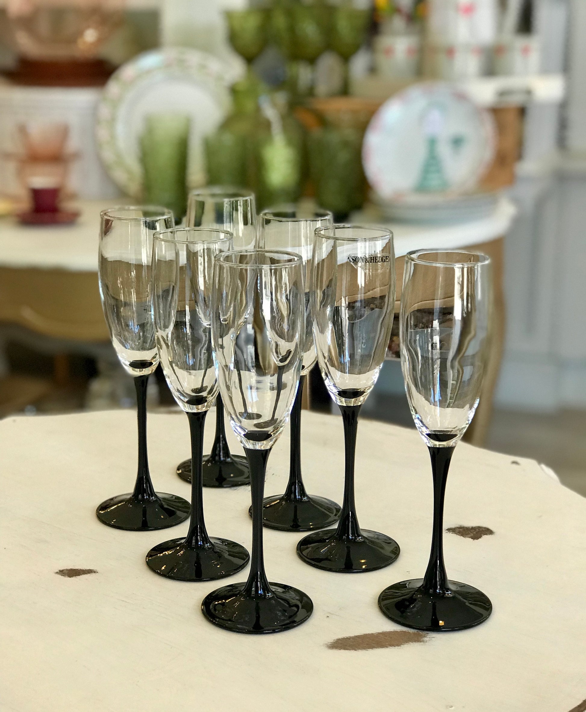 Benson & Hedges Black Stemmed WIne Glasses - Set of 8
