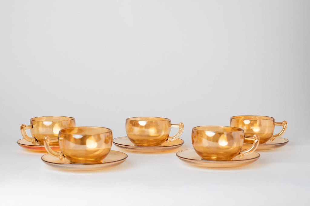 Peach Lustre Glass Tea Set - Set of 5