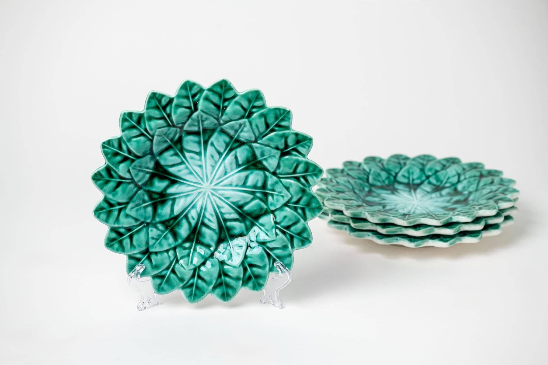 Green Lettuce Snack Plate - Set of 4