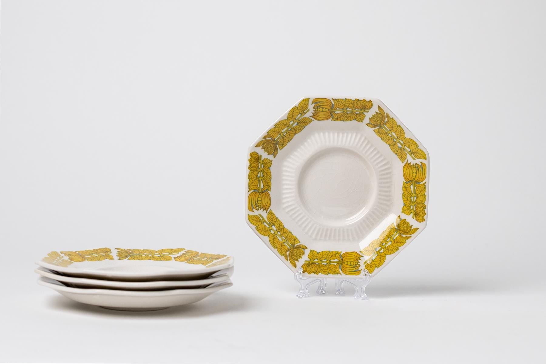 Yellow Bouquet Coffee, Saucer and Creamer - Set of 4