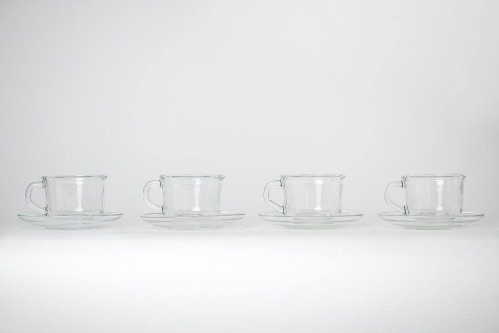 Glass Cup and Saucer - Set of 4