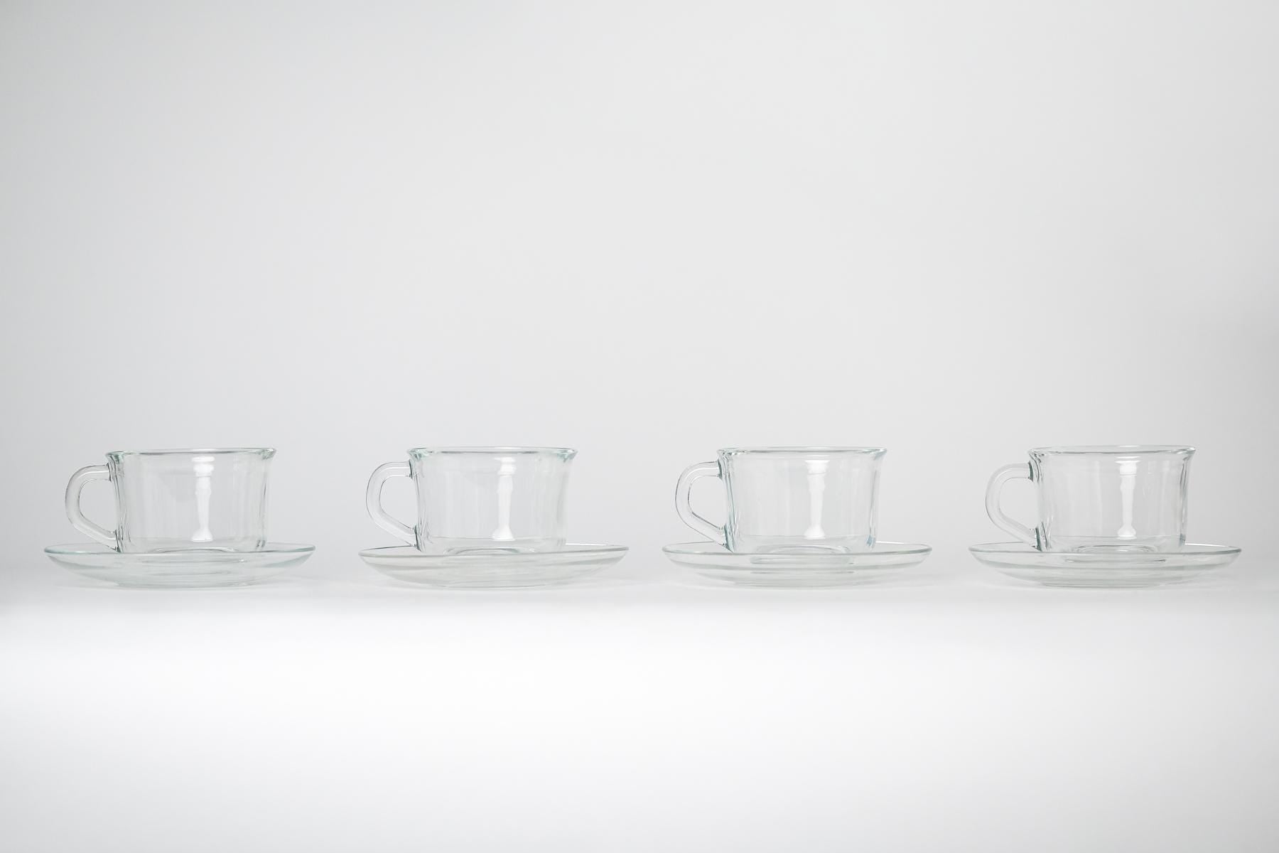 Glass Cup and Saucer - Set of 4