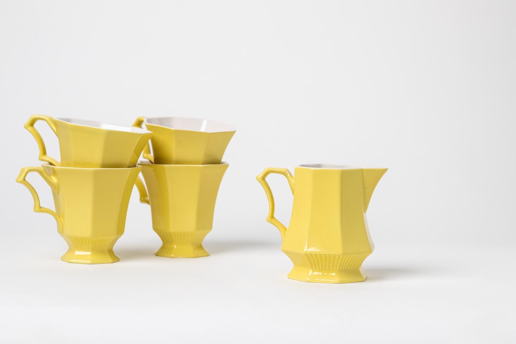 Yellow Bouquet Coffee, Saucer and Creamer - Set of 4