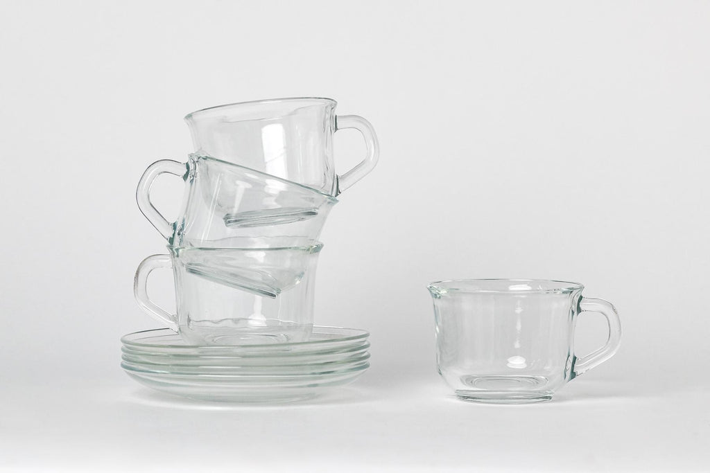 Glass Cup and Saucer - Set of 4