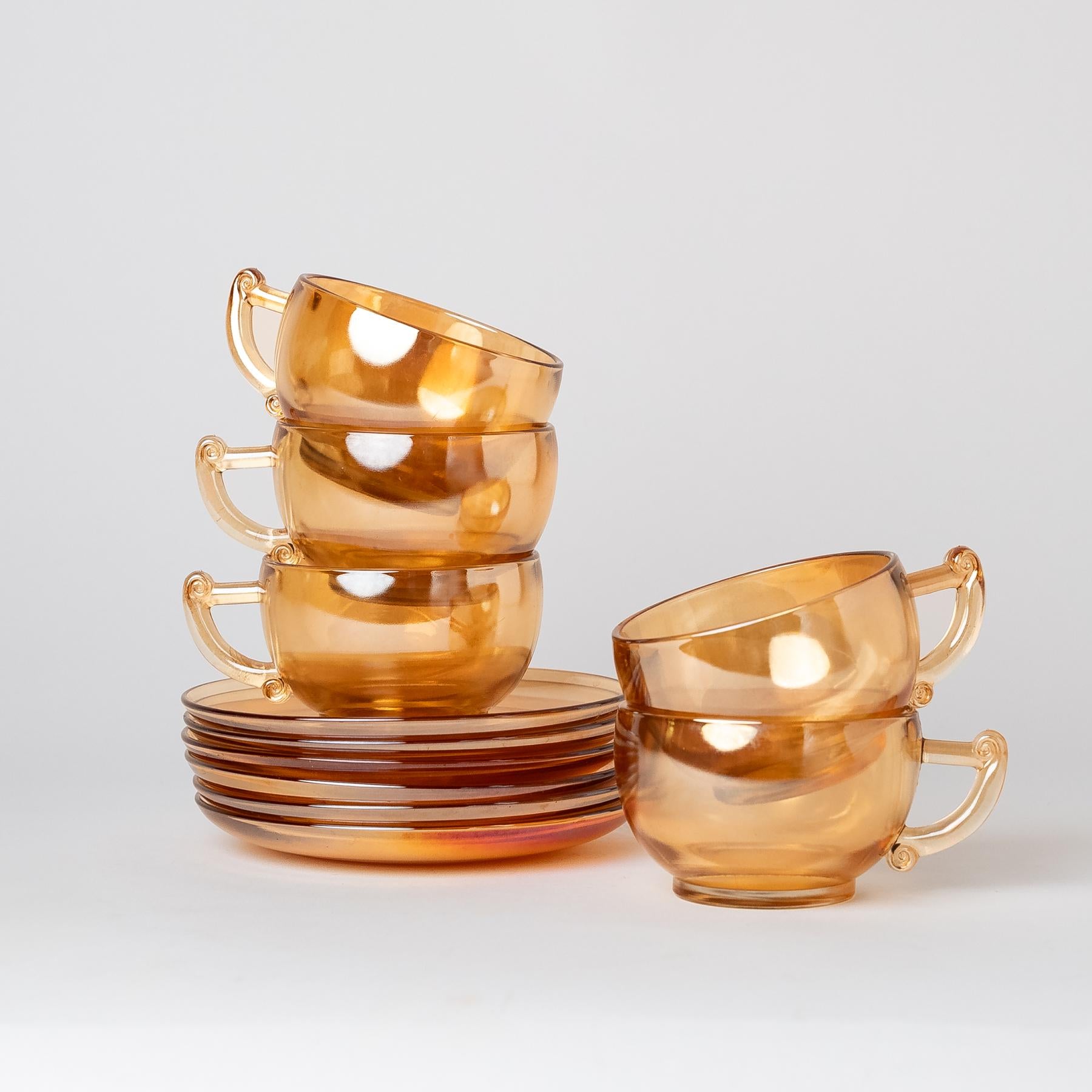 Peach Lustre Glass Tea Set - Set of 5