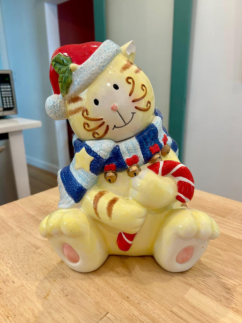 Christmas Kitty - Blue Scarf Cookie Jar