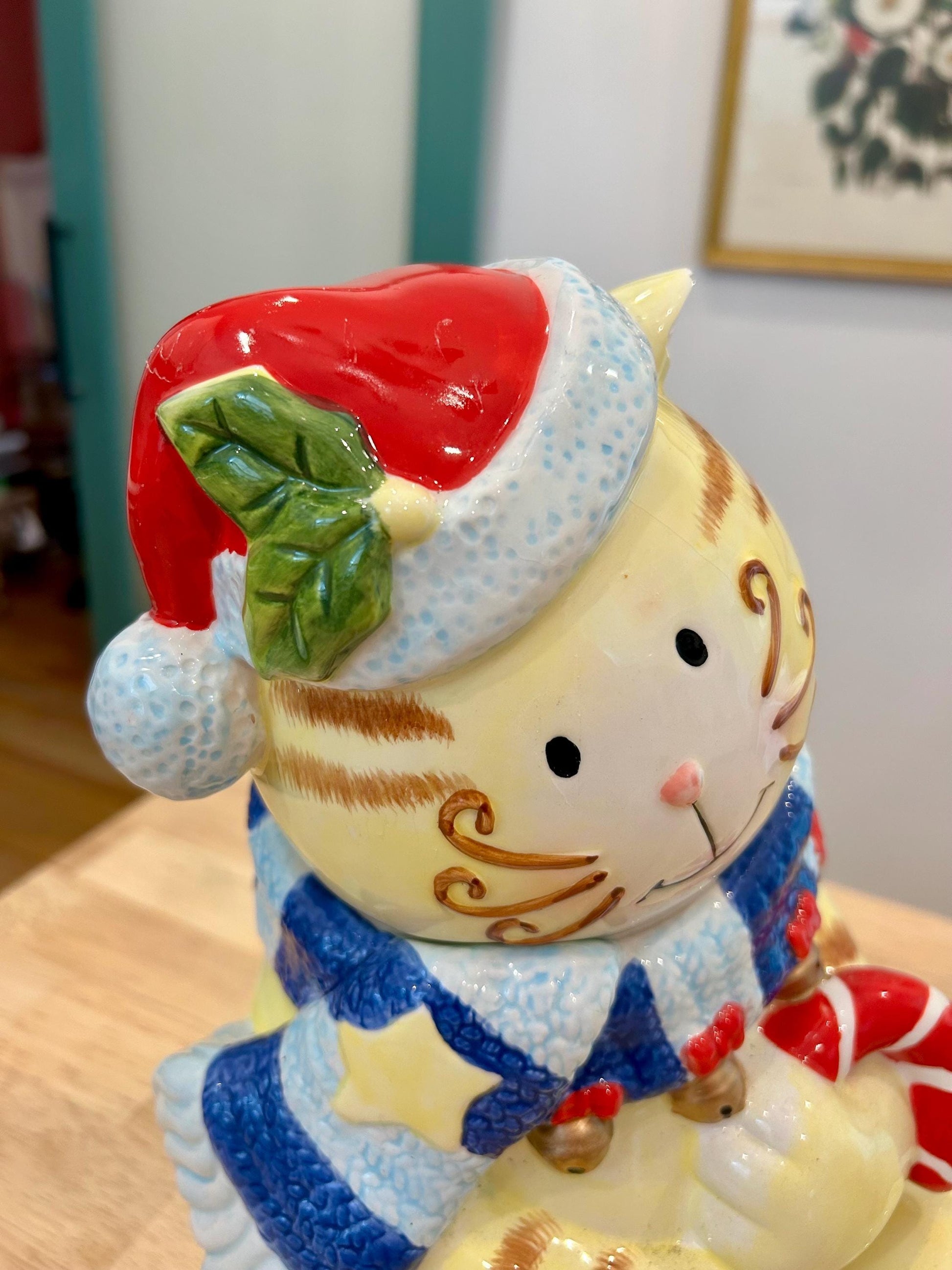 Christmas Kitty - Blue Scarf Cookie Jar