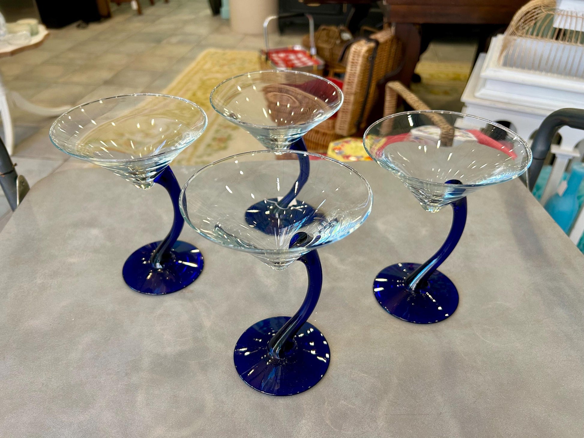 Libbey Swerve Cobalt Blue Martini Glasses - Set of 4