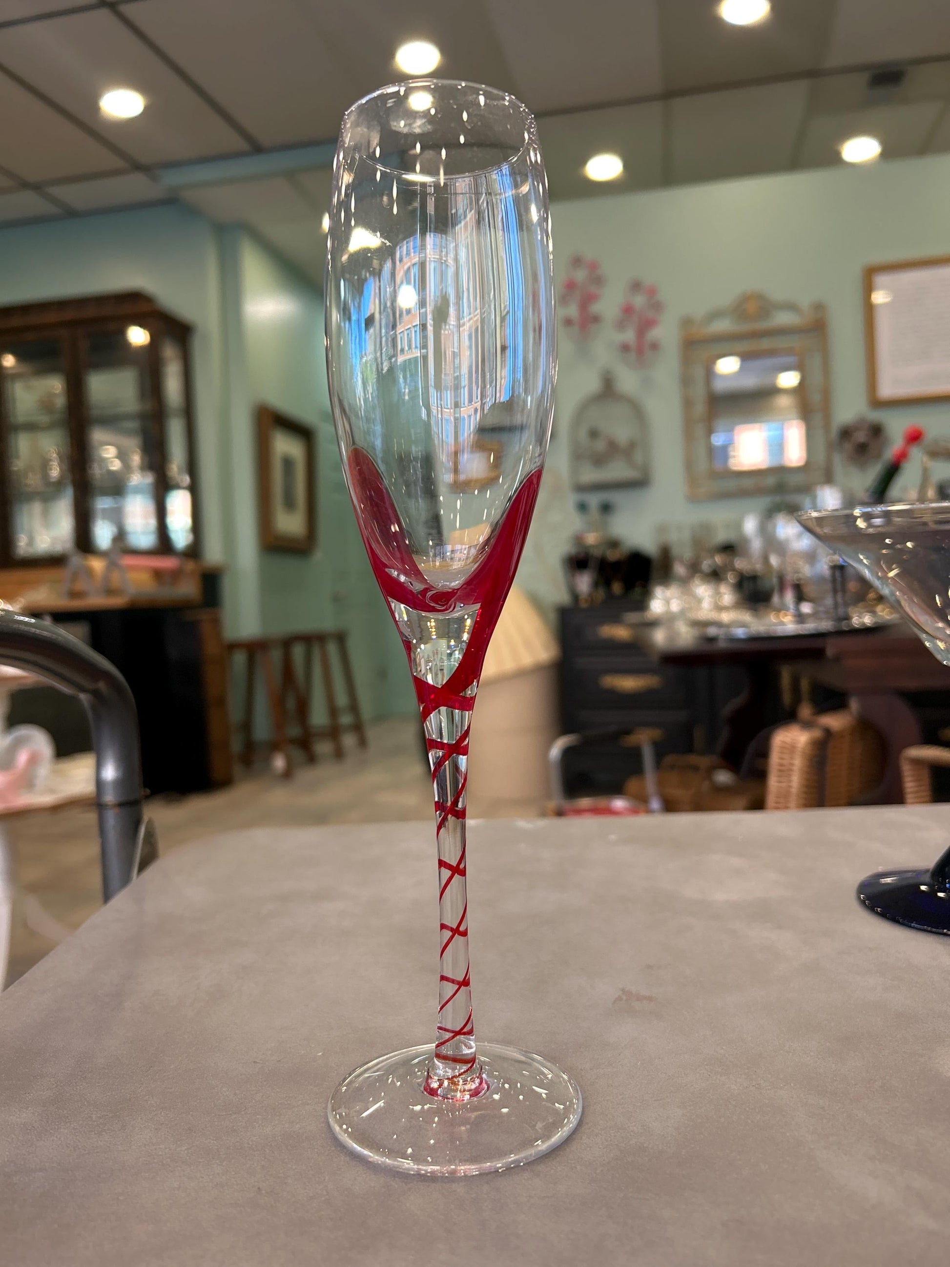 Pier One Red Swirl Line Champagne Flutes - Set of 7