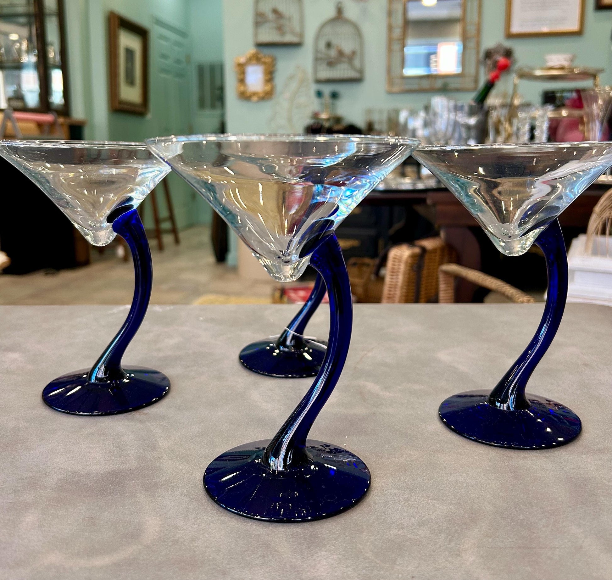 Libbey Swerve Cobalt Blue Martini Glasses - Set of 4
