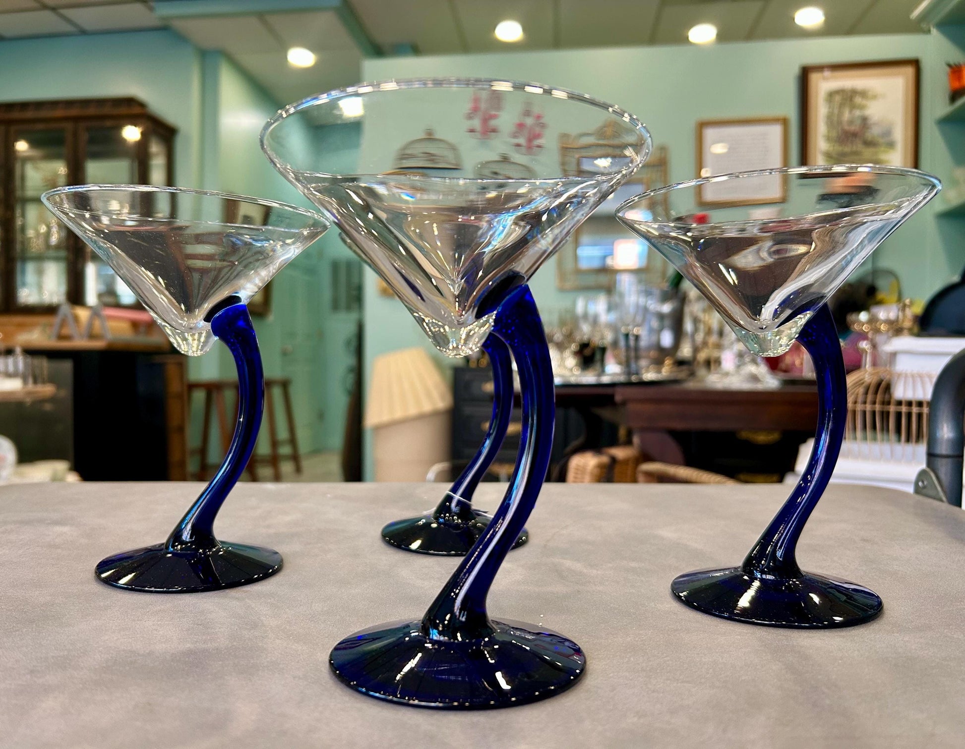 Libbey Swerve Cobalt Blue Martini Glasses - Set of 4